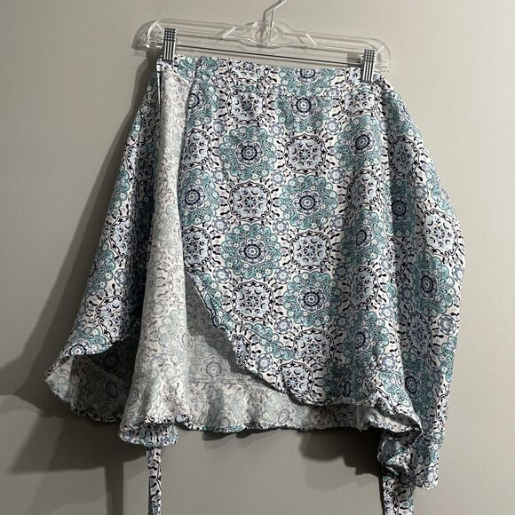 Loft Women's Bohemian Linen Blend Wrap Skirt Paisley Pattern Soft Retro Size 12 - Picture 9 of 11